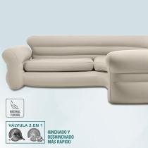 Intex Inflatable Waterproof Flocked Top Surface Corner Living Room Air Mattress, Sectional Sofa Couch For Any Rec Room, Game Room, Or Dorm Room, 257 x 203 x 76 Cm, Beige