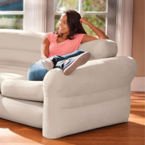 Intex Inflatable Waterproof Flocked Top Surface Corner Living Room Air Mattress, Sectional Sofa Couch For Any Rec Room, Game Room, Or Dorm Room, 257 x 203 x 76 Cm, Beige