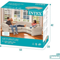 Intex Inflatable Waterproof Flocked Top Surface Corner Living Room Air Mattress, Sectional Sofa Couch For Any Rec Room, Game Room, Or Dorm Room, 257 x 203 x 76 Cm, Beige