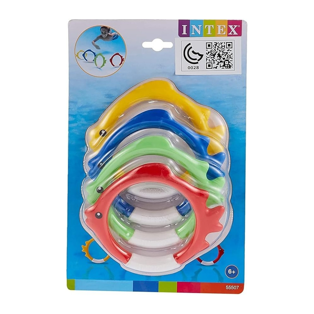 Intex 55507 Diving Swimming Pool Kids Toy Play Underwater Fish Rings, 4-Pc