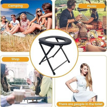 NC Portable Outdoor Folding Stainless Steel Toilet Seat, Black