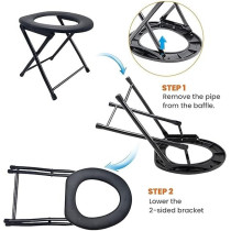 NC Portable Outdoor Folding Stainless Steel Toilet Seat, Black