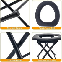 NC Portable Outdoor Folding Stainless Steel Toilet Seat, Black