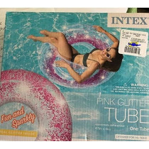 Intex Transparent Glitter Tube Inflatable Swimming Pool Float Raft Ring, Pink One Size 56274