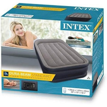 Intex Deluxe Pillow Rest Raised Airbed With Fiber Technology And Built-In Pump, Grey, 64132