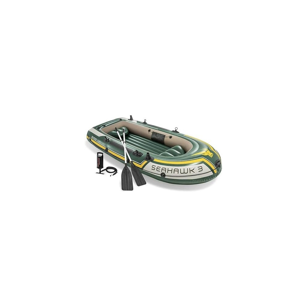 Intex Seahawk Inflatable Boat Set, 3-Person Set With Oars Plus Inflator, 295cm x 137cm, Green