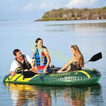 Intex Seahawk Inflatable Boat Set, 3-Person Set With Oars Plus Inflator, 295cm x 137cm, Green