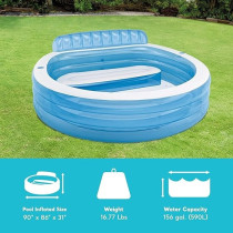 Intex Inflatable Family Lounge Pool, Multi-Colour, 88 x 85 x 30 Inch, 57190EP