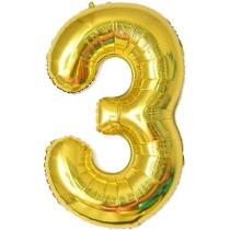 INS Number 3 Balloon Glittering Golden Color Grand Size For Special Occasions and Birthday Wedding Anniversary Decoration Reusable, 40 Inch
