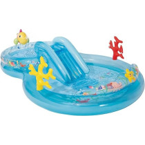 Intex Under The Sea Inflatable Kiddie Pool Inflatable Kids Pool with Water Sprayer and Slide Splash Pad, 122 x 76 x 28, Ages 3+, Blue