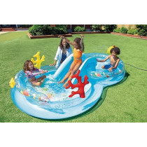 Intex Under The Sea Inflatable Kiddie Pool Inflatable Kids Pool with Water Sprayer and Slide Splash Pad, 122 x 76 x 28, Ages 3+, Blue