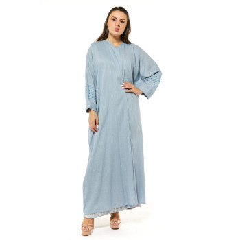 Blue Linen Abaya with...