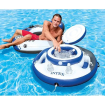 Intex Mega Chill, Inflatable Floating Cooler, 35 Diameter, White/Blue