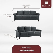 Ripple Furniture Modern Designn Charcoal Grey Sofa Set, 3-Seater, Plush Cushions, Solid Wood Frame, Grey