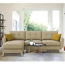Raj Furniture Royal Azure Elegance 4 Seater L-Shaped Living Room Sofa in Plush Velvet Fabric, Cream Fabric
