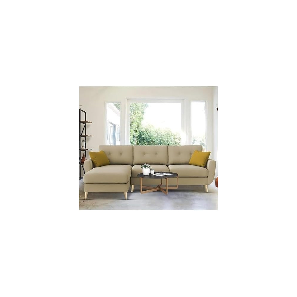 Raj Furniture Royal Azure Elegance 4 Seater L-Shaped Living Room Sofa in Plush Velvet Fabric, Cream Fabric