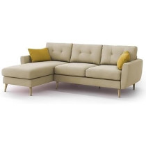 Raj Furniture Royal Azure Elegance 4 Seater L-Shaped Living Room Sofa in Plush Velvet Fabric, Cream Fabric