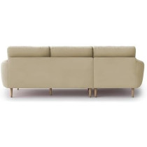 Raj Furniture Royal Azure Elegance 4 Seater L-Shaped Living Room Sofa in Plush Velvet Fabric, Cream Fabric