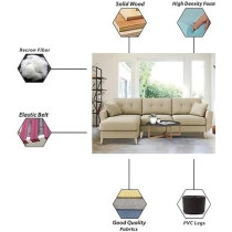 Raj Furniture Royal Azure Elegance 4 Seater L-Shaped Living Room Sofa in Plush Velvet Fabric, Cream Fabric