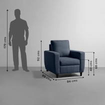 Raj Furniture Modern Fabric Sofa 1 Seater, Ocean Blue