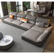 Raj Furniture Nordic Style Modern Luxury Leather Living Room Couch, Brown & Beige