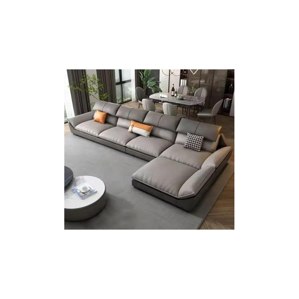 Raj Furniture Nordic Style Modern Luxury Leather Living Room Couch, Brown & Beige