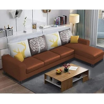 Raj Furniture 6 Seater RHS Leatherette Sofa For Living Room, Brown Fabric