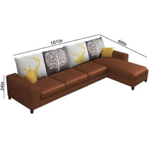 Raj Furniture 6 Seater RHS Leatherette Sofa For Living Room, Brown Fabric