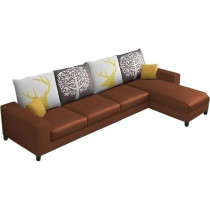 Raj Furniture 6 Seater RHS Leatherette Sofa For Living Room, Brown Fabric