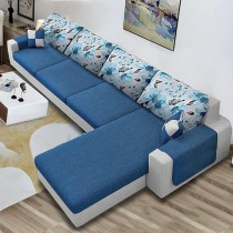 Raj Furniture 6 Seater L Shaped Sofa Set For Living Room, Blue And Grey