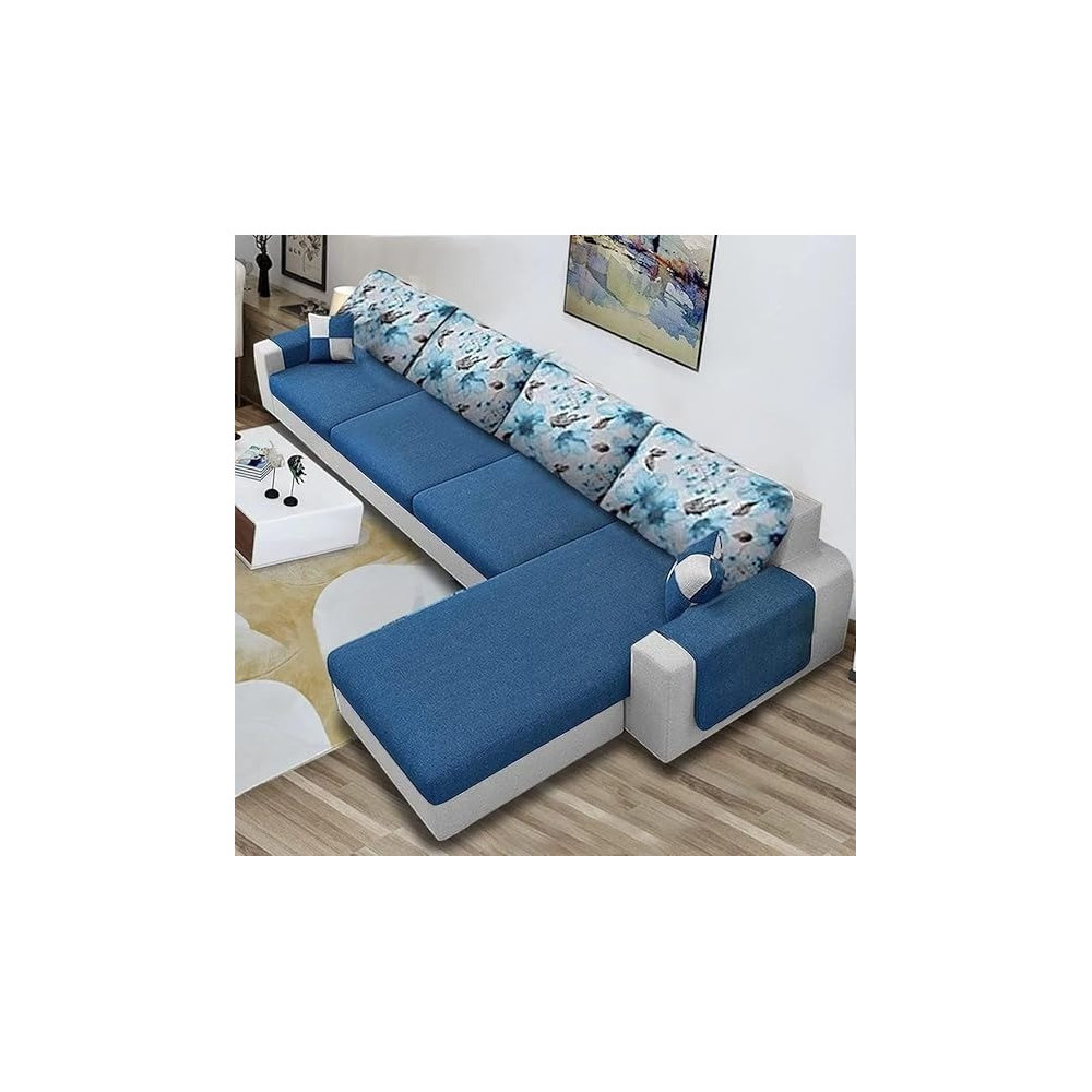 Raj Furniture 6 Seater L Shaped Sofa Set For Living Room, Blue And Grey