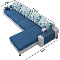 Raj Furniture 6 Seater L Shaped Sofa Set For Living Room, Blue And Grey