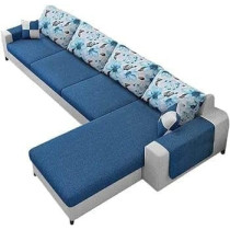 Raj Furniture 6 Seater L Shaped Sofa Set For Living Room, Blue And Grey