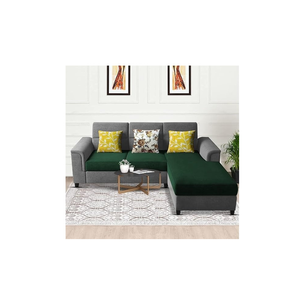 Raj Furniture Elegant 4 Seater L Shape Sofa Set for Living Room, Green Grey