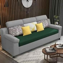 Raj Furniture Luxury 3 Seater Sofa For Living Room In Premium Fabric, Green Grey