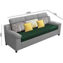 Raj Furniture Luxury 3 Seater Sofa For Living Room In Premium Fabric, Green Grey