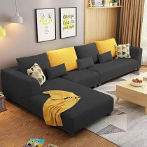 Raj Furniture 6 Seater L Shape Sofa For Living Room, Black Fabric
