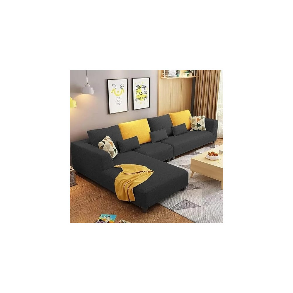 Raj Furniture 6 Seater L Shape Sofa For Living Room, Black Fabric