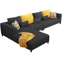 Raj Furniture 6 Seater L Shape Sofa For Living Room, Black Fabric