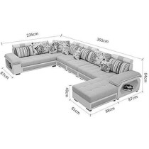 Ripple Furniture Silvester U Shape 9 Seater Modern Interchangeable Fabric Sofa Set with 4 Puffy, Right, Blue & White