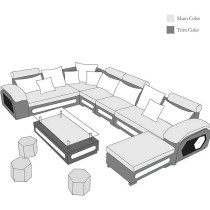 Ripple Furniture Silvester U Shape 9 Seater Modern Interchangeable Fabric Sofa Set with 4 Puffy, Right, Blue & White