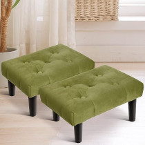 Raj Furniture Small Footstool Ottoman, Velvet Soft Footrest Ottoman with Wood Legs, Sofa Footrest Extra Seating For Living Room Entryway Office, Green