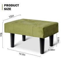 Raj Furniture Small Footstool Ottoman, Velvet Soft Footrest Ottoman with Wood Legs, Sofa Footrest Extra Seating For Living Room Entryway Office, Green