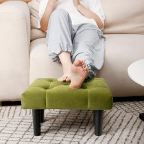 Raj Furniture Small Footstool Ottoman, Velvet Soft Footrest Ottoman with Wood Legs, Sofa Footrest Extra Seating For Living Room Entryway Office, Green