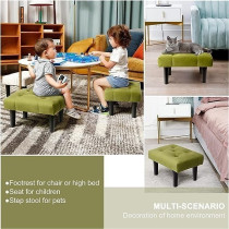 Raj Furniture Small Footstool Ottoman, Velvet Soft Footrest Ottoman with Wood Legs, Sofa Footrest Extra Seating For Living Room Entryway Office, Green