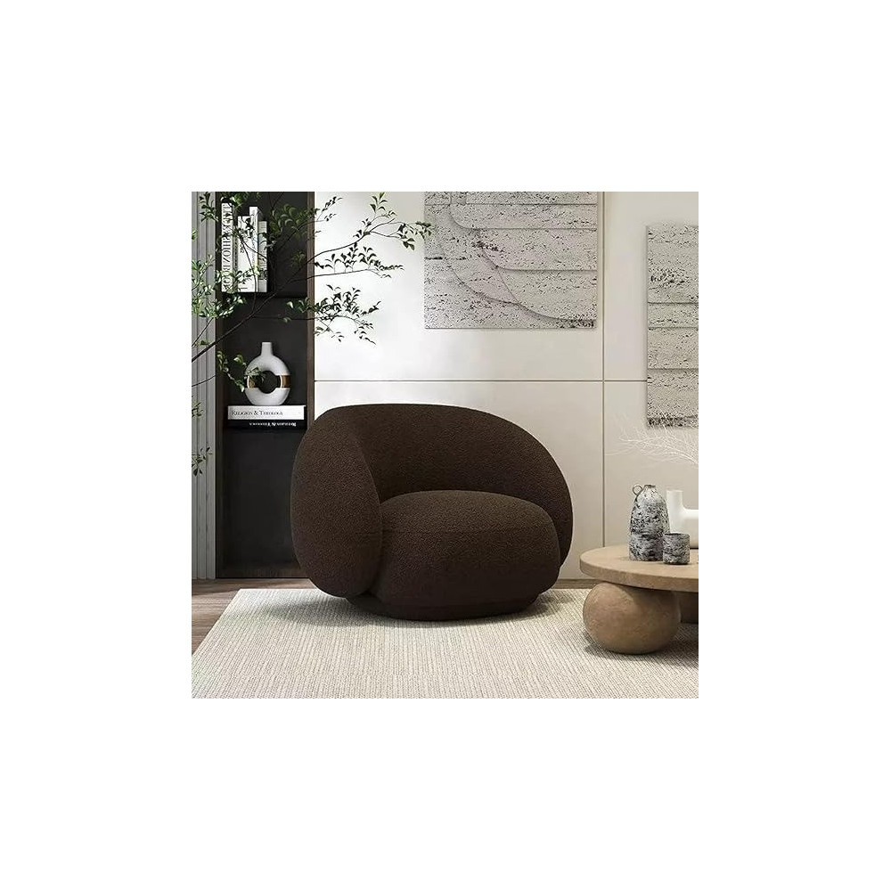Ripple Furniture Modern Minimalist Design Floor Sofa Lamb Wool High Back Armrest Single Sofa Chair Living Room Furniture, Brown