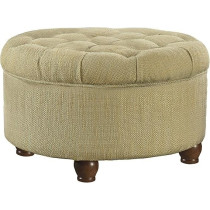 HomePop Home Decor N8264-F1077 Large Button Tufted Woven Round Storage Ottoman Ottoman with Storage for Living Room And Bedroom, Tan And Cream Tweed, Tan and Cream, 25 x 25 x 15 Inch