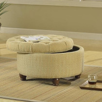 HomePop Home Decor N8264-F1077 Large Button Tufted Woven Round Storage Ottoman Ottoman with Storage for Living Room And Bedroom, Tan And Cream Tweed, Tan and Cream, 25 x 25 x 15 Inch