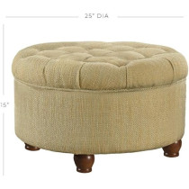 HomePop Home Decor N8264-F1077 Large Button Tufted Woven Round Storage Ottoman Ottoman with Storage for Living Room And Bedroom, Tan And Cream Tweed, Tan and Cream, 25 x 25 x 15 Inch
