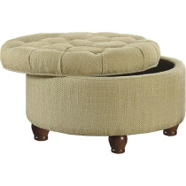 HomePop Home Decor N8264-F1077 Large Button Tufted Woven Round Storage Ottoman Ottoman with Storage for Living Room And Bedroom, Tan And Cream Tweed, Tan and Cream, 25 x 25 x 15 Inch